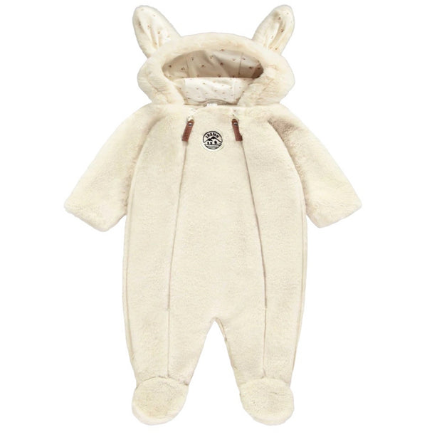 Cream one piece with integrated feet in faux fur