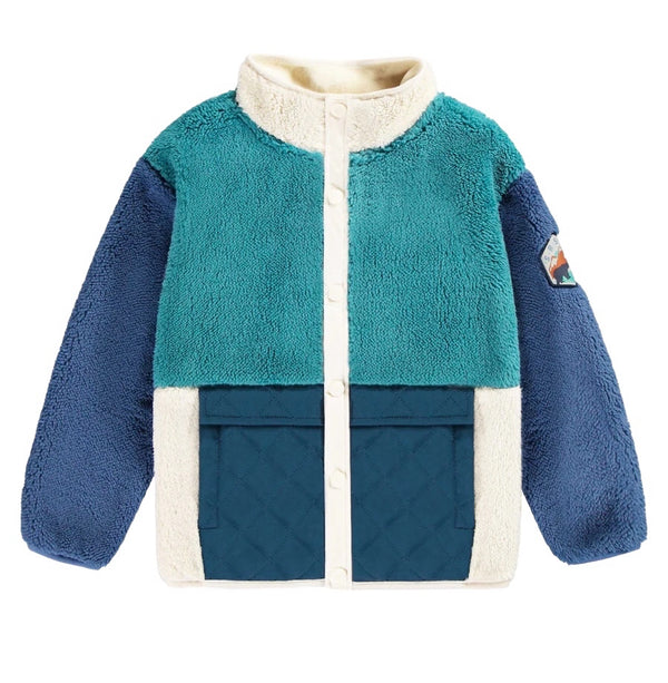 Sherpa BLUE  color-block vest with high collar
