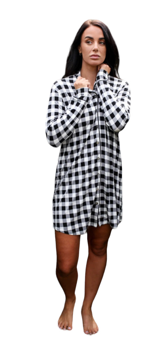 Womens Sleep Nighty Bamboo Gingham XS