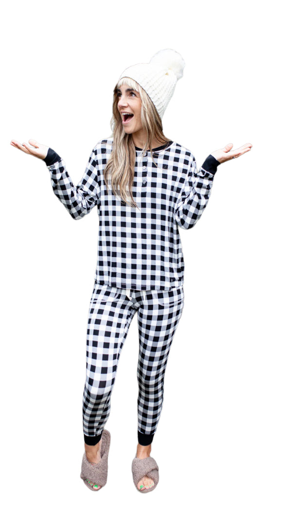 Womens Black Gingham Bamboo PJ