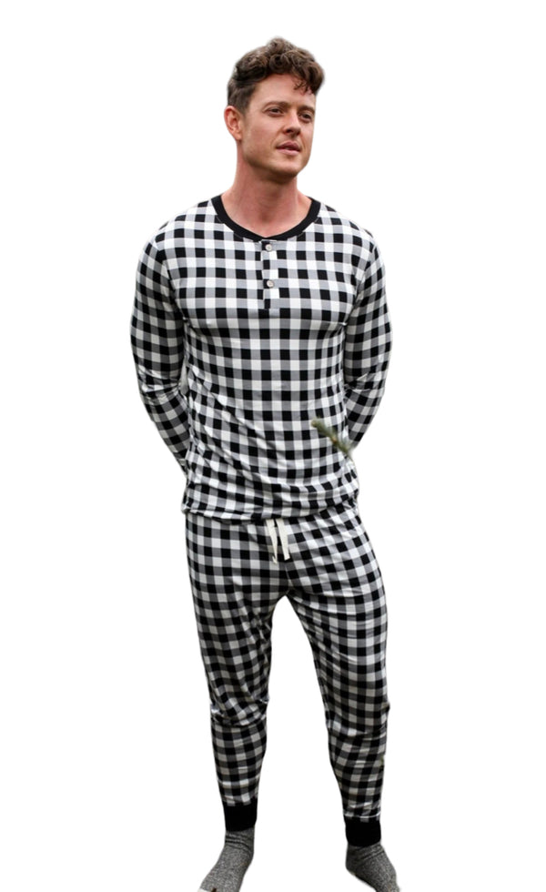 Mens Black Gingham 2P Bamboo PJ