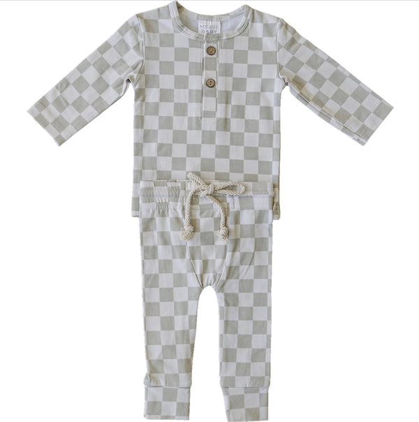 Taupe Checkered Two-piece Button Set