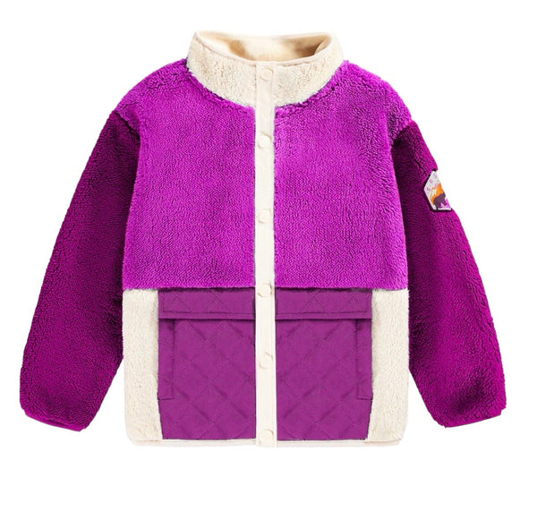 Sherpa purple color-block vest with high collar