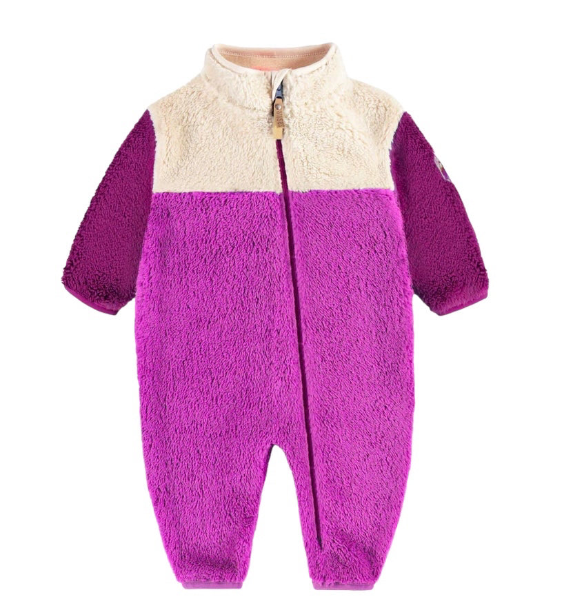 Purple sherpa one piece with color block and high collar