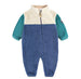 Blue sherpa one piece with color block and high collar