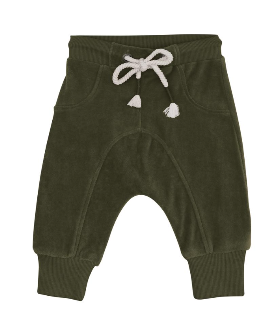 Organic Velour Joggers - Forest 12-18 months